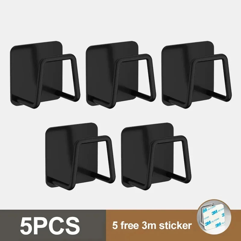 1/2/3/4/5PC Stainless Steel Hanging Hook Storage Rack Sink Sponges Drain Drying Rack Self Adhesive Storage Holder Wall Hooks Peaceful Pleasures Health and Wellness Black-5PCS