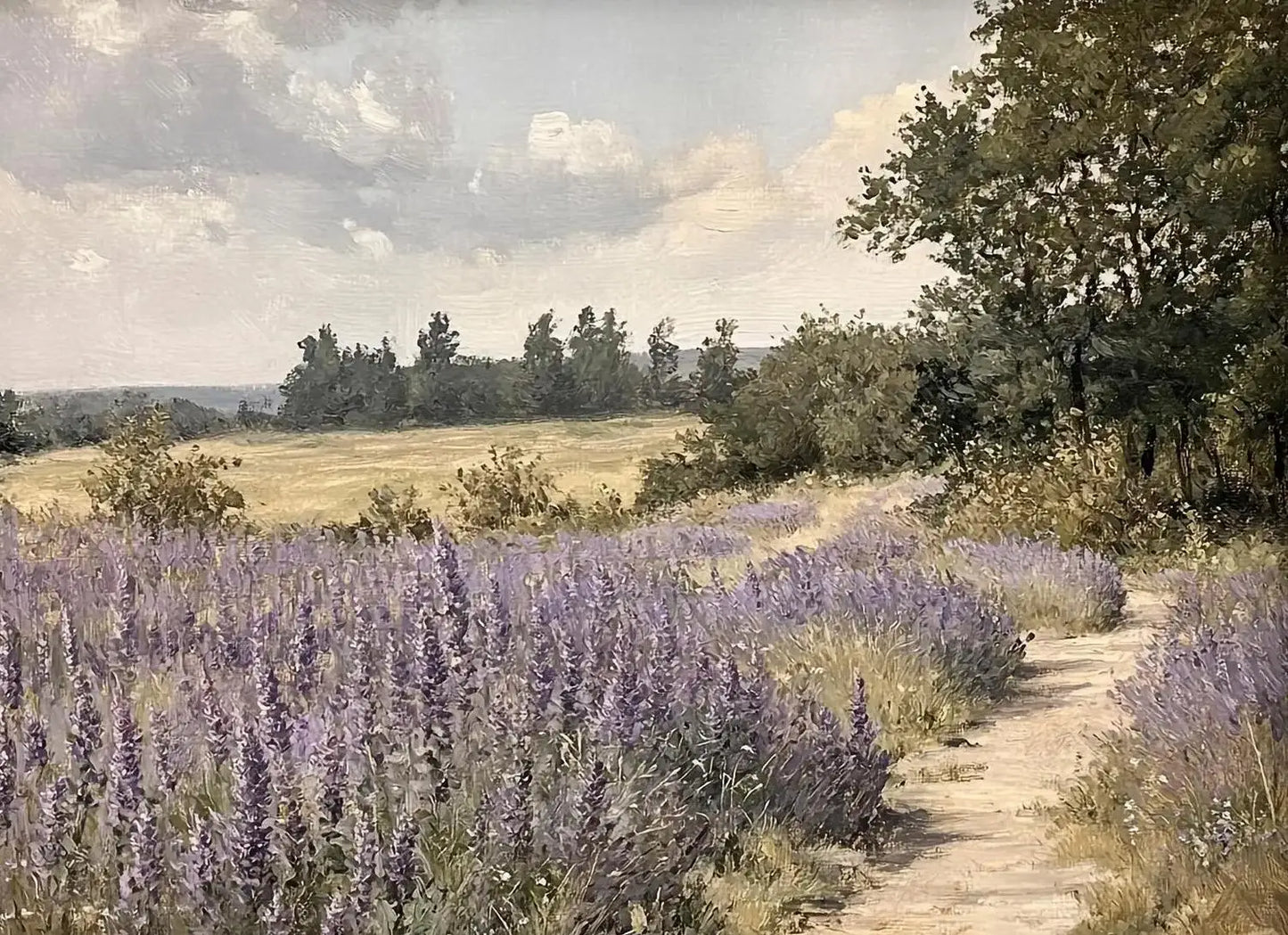 Purple Flower Field Canvas Wall Art | Spring Landscape Print