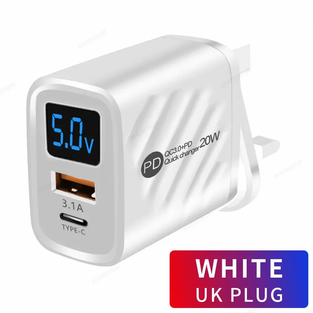PD 20W USB-C Fast Charger QC 3.0 | iPhone Samsung Xiaomi