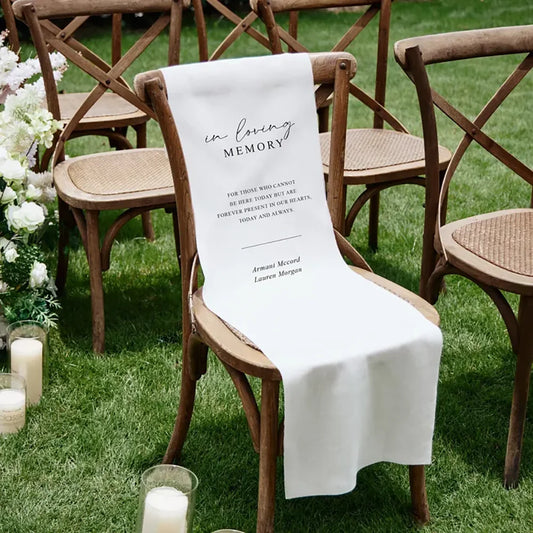 Personalized In Loving Memory Wedding Sign | White Linen Banner Wedding Memorial Sign Peaceful Pleasures Health and Wellness