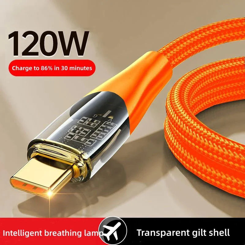 120W USB-C Fast Charging Cable – Braided & Gold-Plated Peaceful Pleasures Health and Wellness