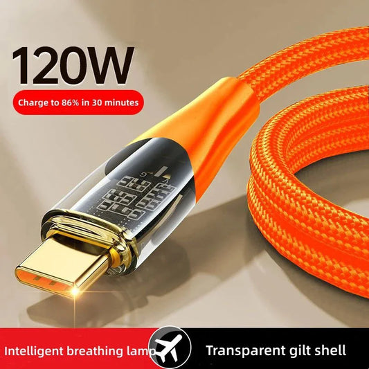 120W USB-C Fast Charging Cable – Braided & Gold-Plated Peaceful Pleasures Health and Wellness