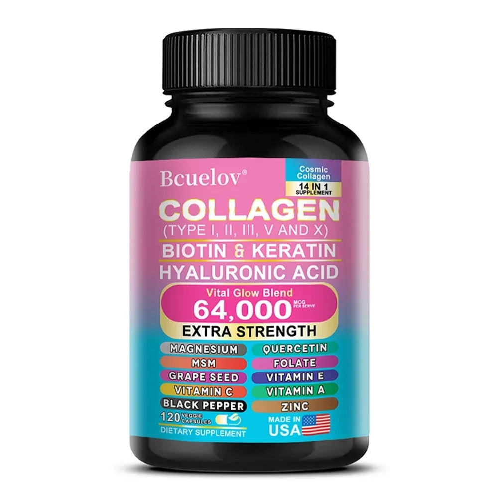 Bcuelov 14-in-1 Collagen Peptide Capsules | Skin Hair Nails