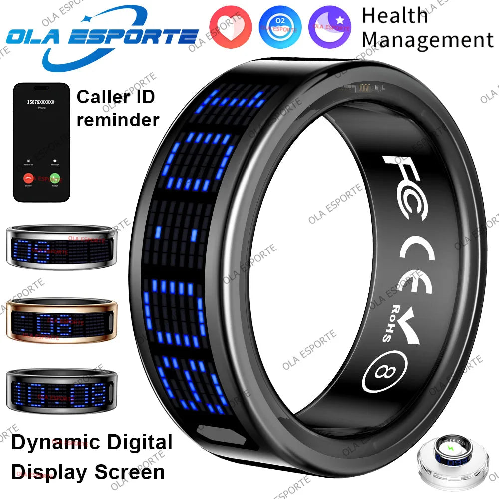 2025 Smart Ring Men Women LED Dynamic Display Screen Heart Rate Blood Oxygen Monitoring 5ATM Waterproof Multi Sports Modes Gifts Peaceful Pleasures Health and Wellness Black Pro 13