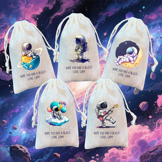 5-Pack Personalized Space Astronaut Drawstring Gift Bags | Party Party Favor Bags Peaceful Pleasures Health and Wellness