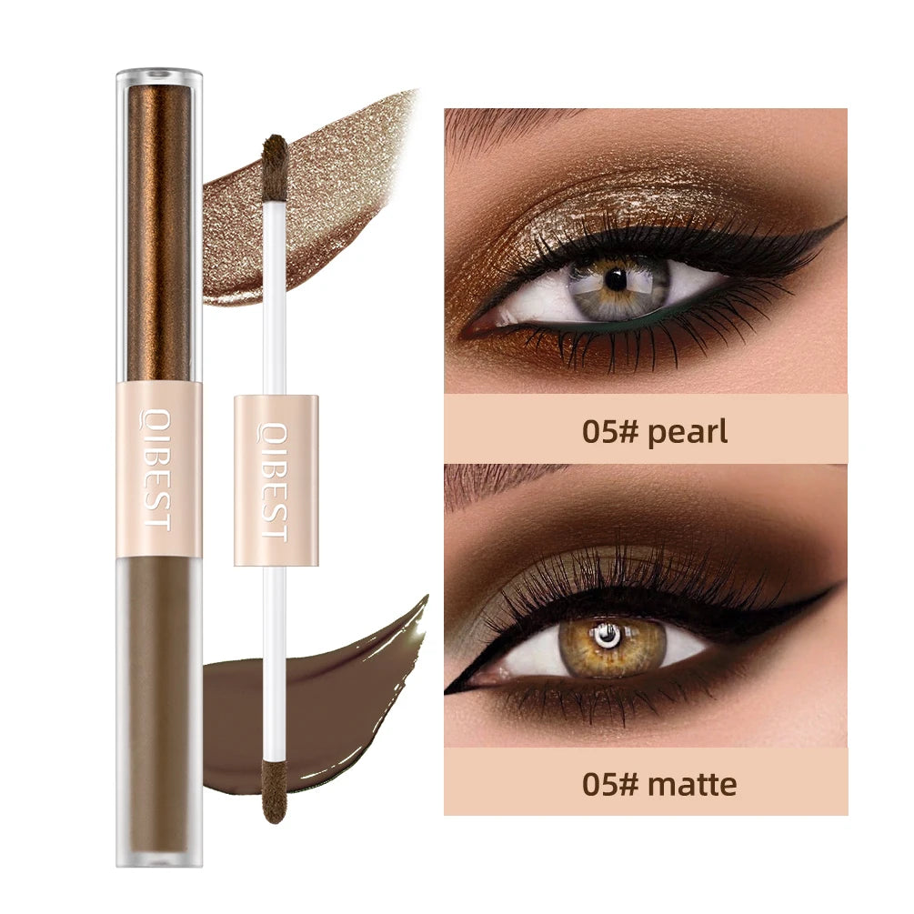QIBEST Double End Glitter Matte Eye shadow Stick Pencil Eyeshadow Makeup Waterproof Bicolor Shimmer Cosmetics Beauty Makeup Tool Peaceful Pleasures Health and Wellness 05