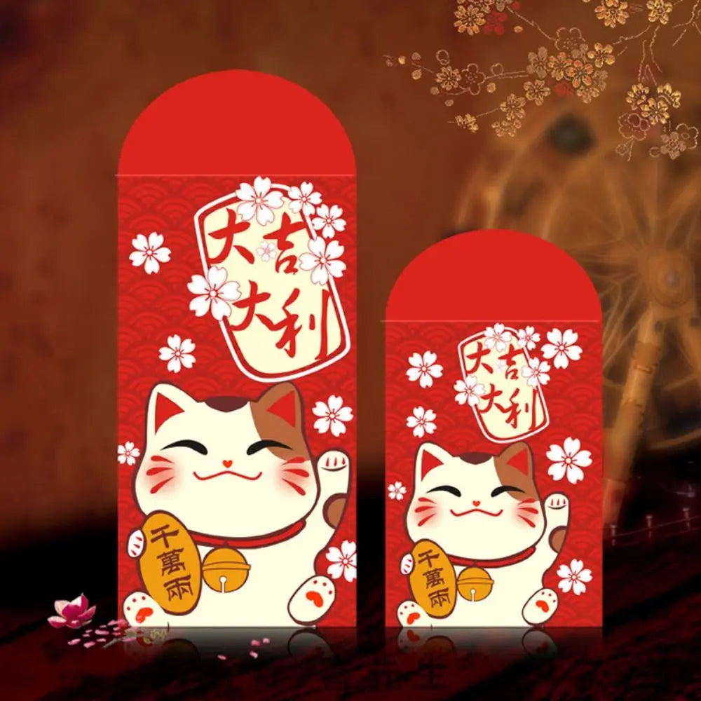 Cute Antiquity Lucky Cat Red Envelope Rectangular Colorful Lucky Money Bag Thickened Red Packet Kids Peaceful Pleasures Health and Wellness