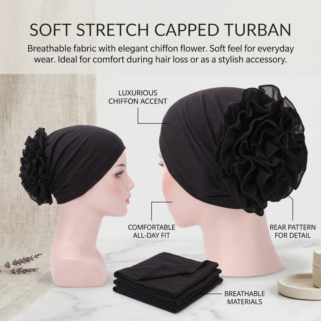 Muslim Women's Chiffon Large Flower Headwrap Scarf Hat Lightweight Breathable Cotton Blend Hijab Peaceful Pleasures Health and Wellness