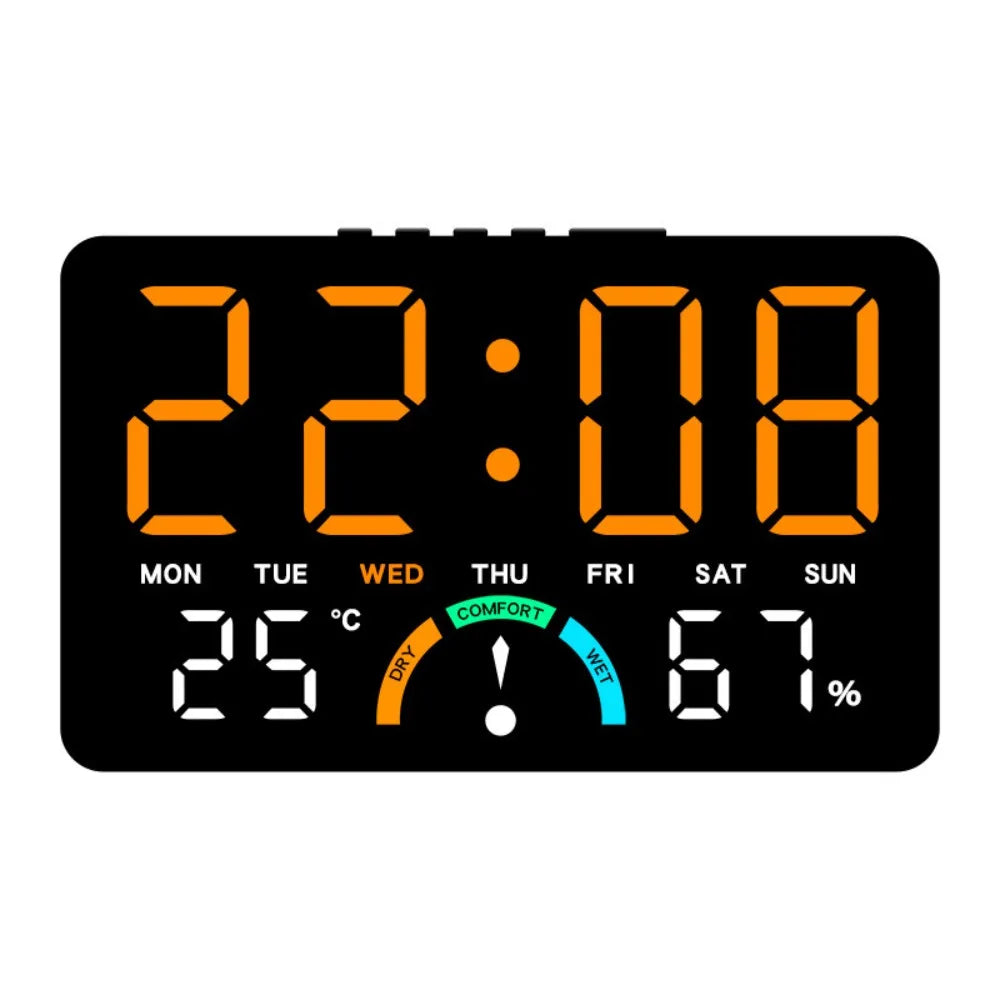 Wall-mounted Electronic Wall Clock Temperature Multi-functional Digital LED Clocks Voice Control Home Display Table Clock Peaceful Pleasures Health and Wellness Black-Orange
