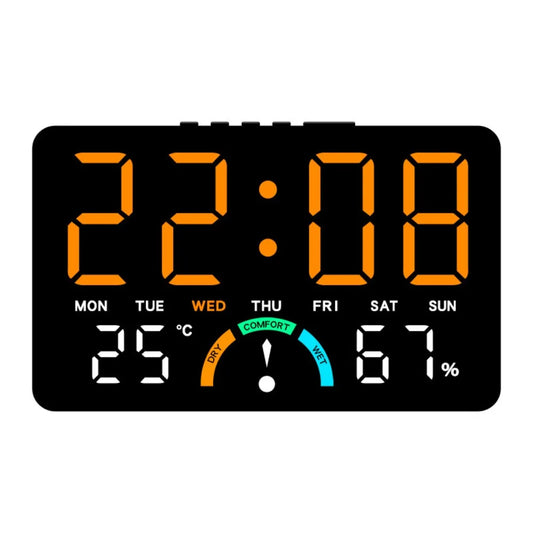 Wall-mounted Electronic Wall Clock Temperature Multi-functional Digital LED Clocks Voice Control Home Display Table Clock Peaceful Pleasures Health and Wellness Black-Orange