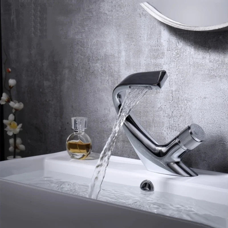 Black Waterfall Basin Faucet | Single Hole Hot & Cold Tap