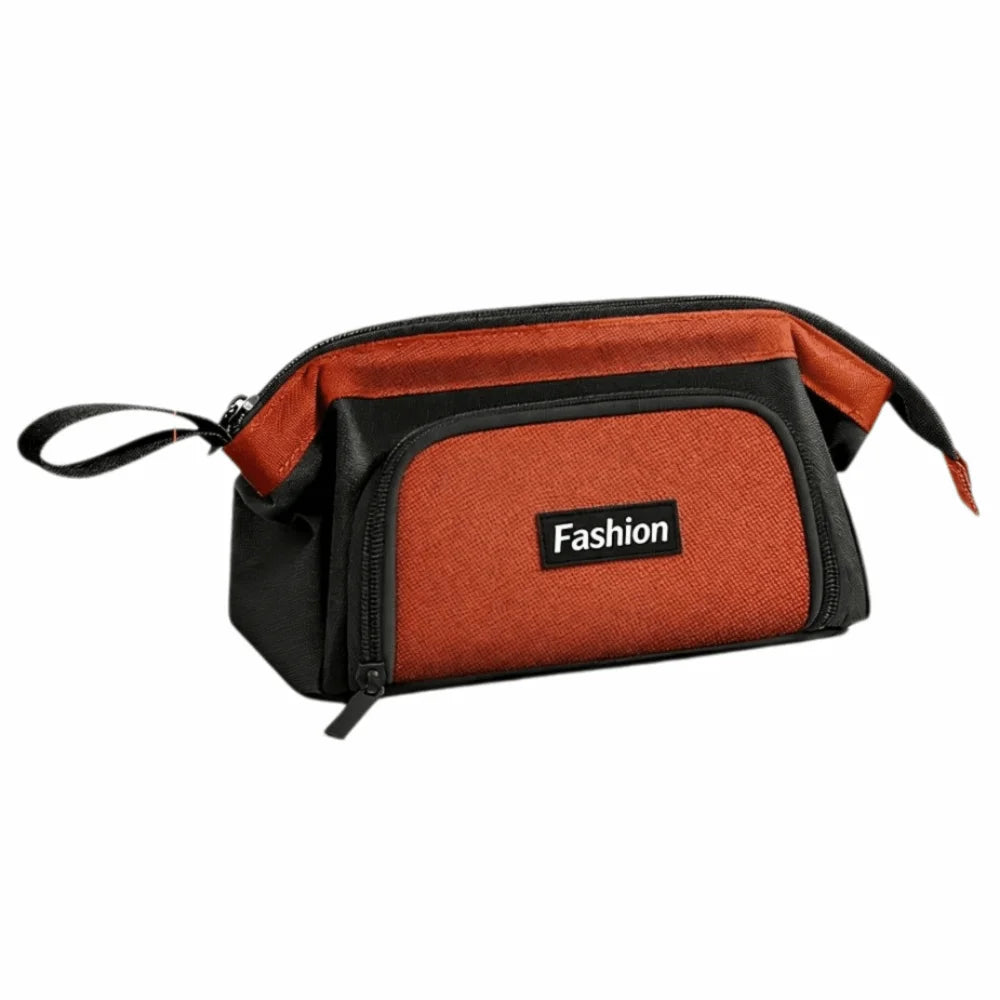 Creative Zippered Pencil Case Oxford Fabric Large Capacity Pencil Storage Bag with Handle Durable Multi-Compartment Pen Box Peaceful Pleasures Health and Wellness Red