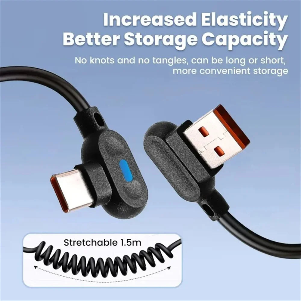 6A USB-C Elbow Spring Fast Charging Cable – Quick Charge & Sync