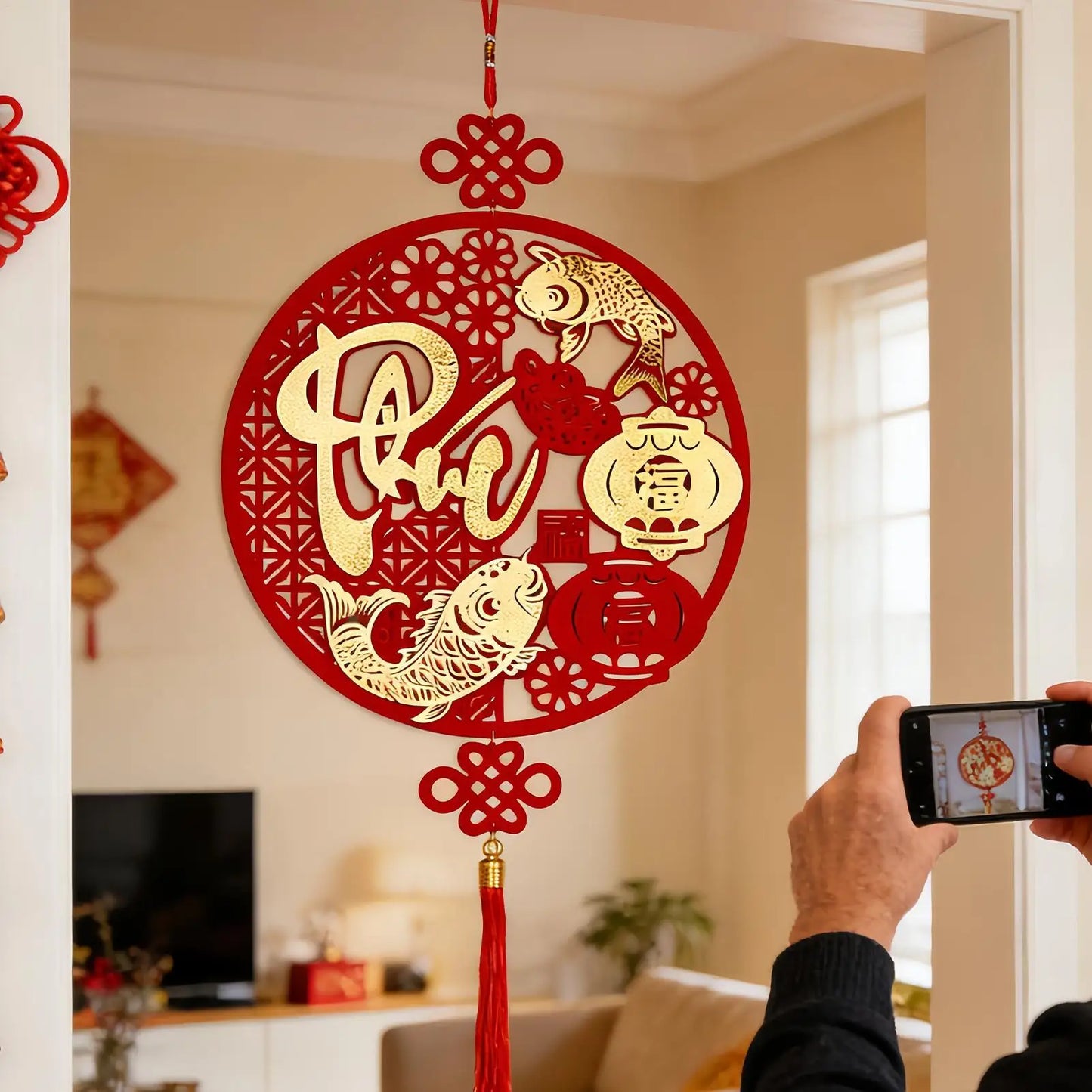 Chinese New Year Decorations Vietnamese Holiday Pendant 2026 Spring Festival Red And Gold Wall Decorations For Home Office Car Peaceful Pleasures Health and Wellness