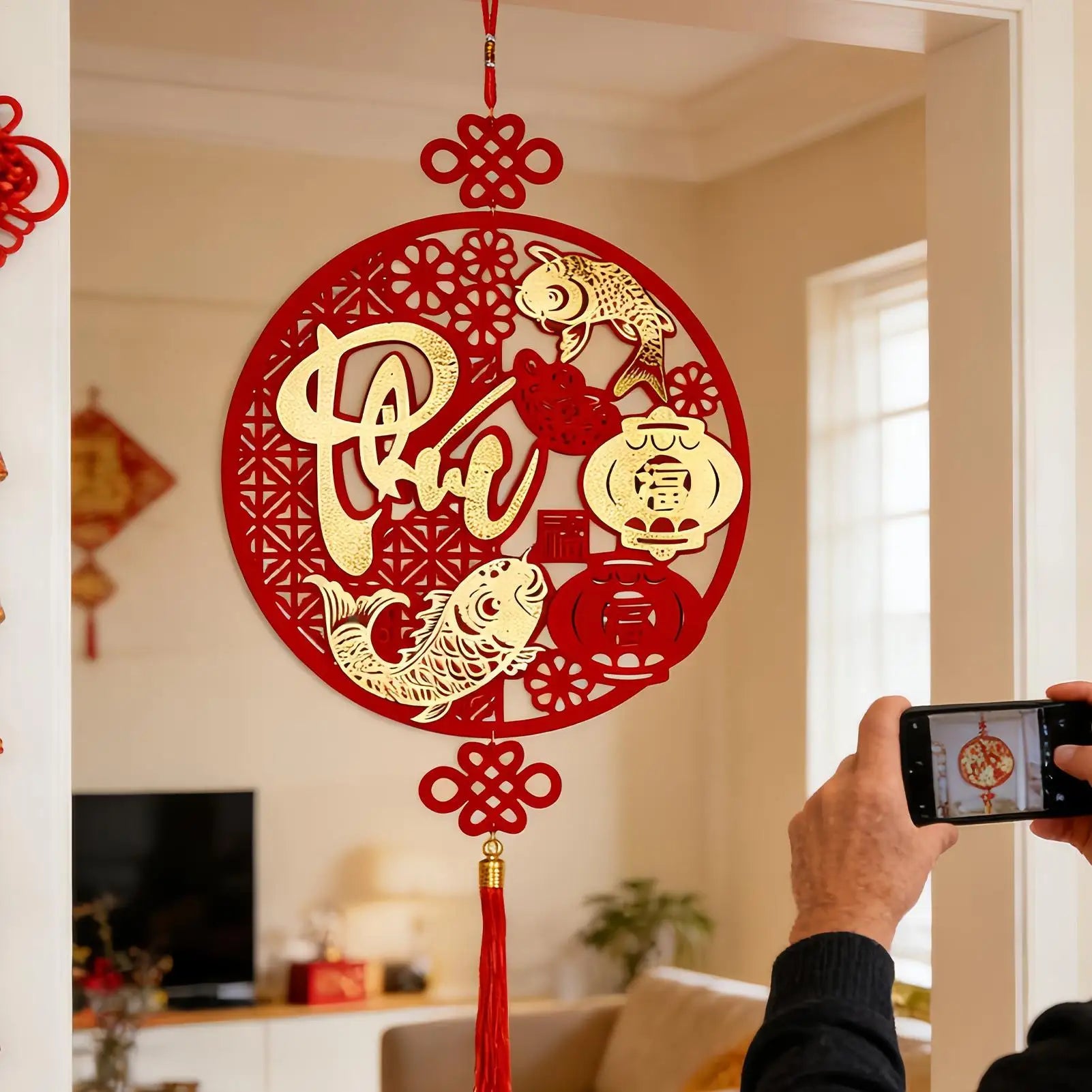 Chinese New Year Decorations Vietnamese Holiday Pendant 2026 Spring Festival Red And Gold Wall Decorations For Home Office Car Peaceful Pleasures Health and Wellness
