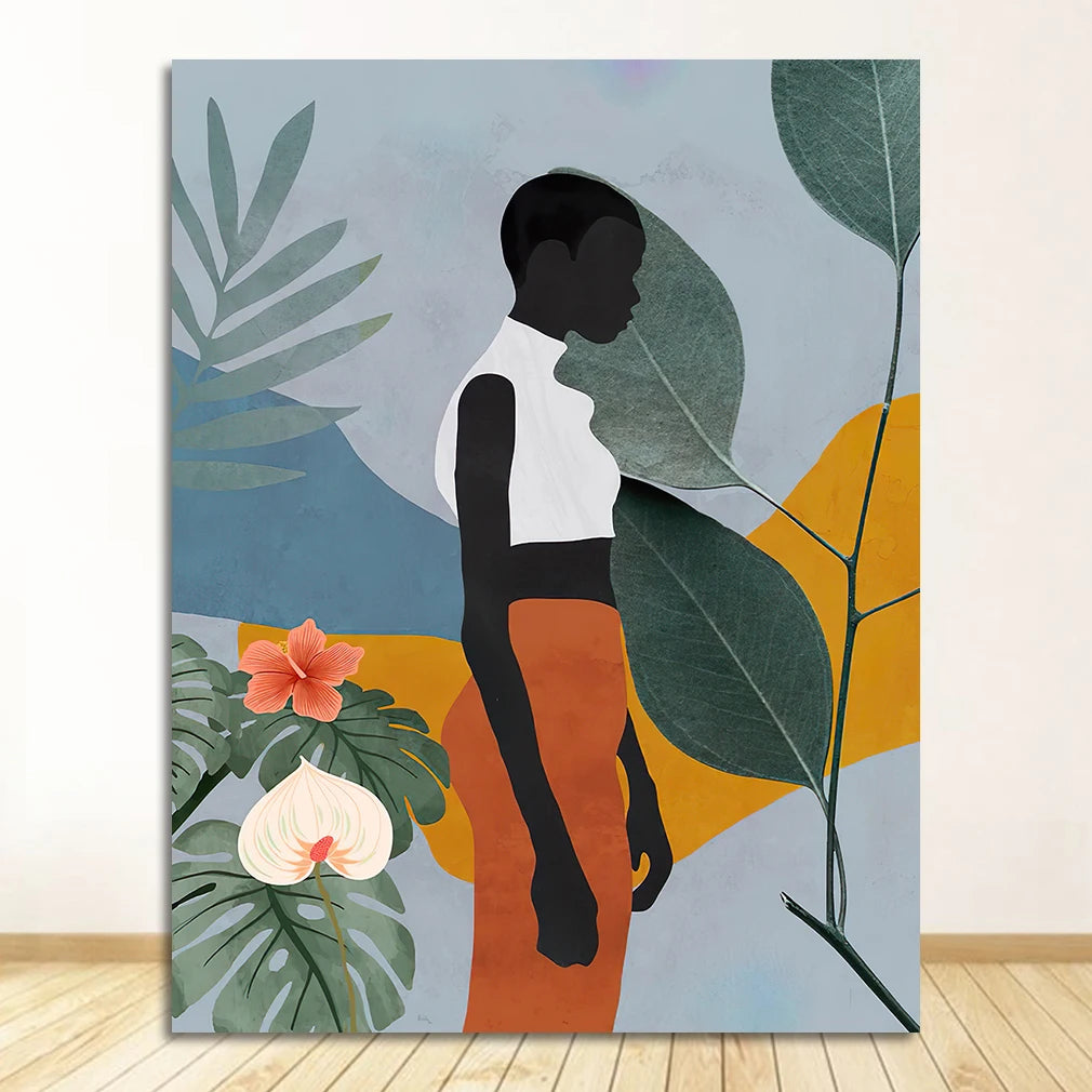Scandinavian Poster and Prints Vintage Girl Wall Art Pictures for Living Room Kitchen Decor Geometric Abstract Canvas painting Peaceful Pleasures Health and Wellness 1595-06 50x70cm Unframed