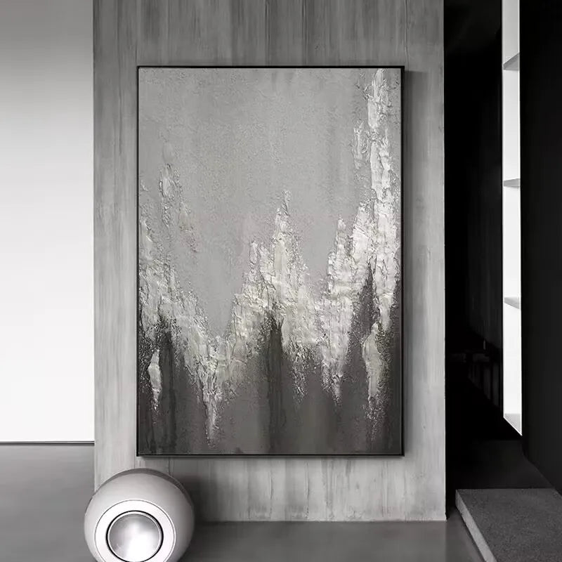 Gray Handmade Abstract Oil Painting on Canvas,Gold Foil Wall Art Decoration Poster Textured Abstract Image Vertical Mural Custom Peaceful Pleasures Health and Wellness