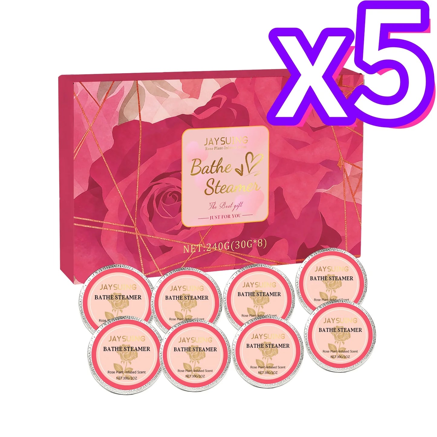 Jaysuing Rose Shower Tablets for Relaxing Bath Experience Peaceful Pleasures Health and Wellness 8pcs Boxed X 5PCS ROSE