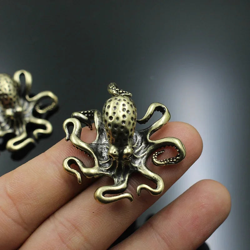 Brass Octopus Figurine - Antique Copper Desk Ornament Peaceful Pleasures Health and Wellness