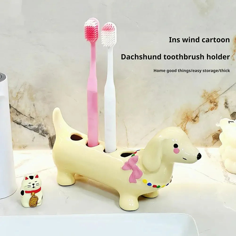 Dachshund Ceramic Toothbrush Holder Storage Rack Bathroom Sink Washstand Toothbrush Base Bathroom Decoration Peaceful Pleasures Health and Wellness