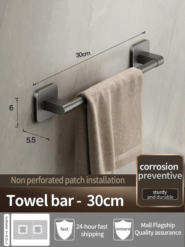 No-Drill Adhesive Towel Bar & Hook Rack – Bathroom & Kitchen