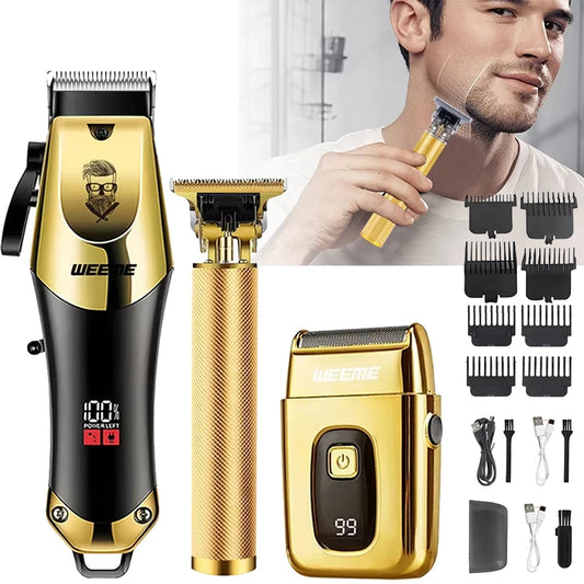 3-in-1 USB Rechargeable Men's Vintage T9 Barber Kit/Wireless Hair Clipper/Beard Trimmer For Home/Salon Perfect Gift for Men Peaceful Pleasures Health and Wellness