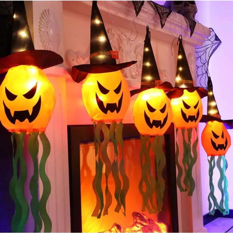 Halloween LED Ghost Hat Pumpkin Hanging Lantern Flashing Light