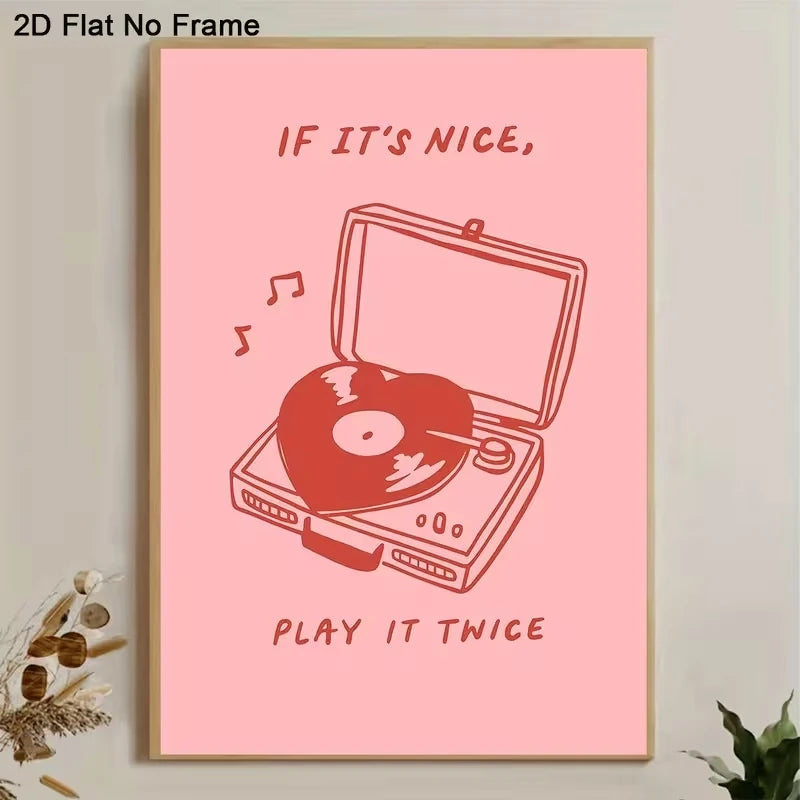 Heart Vinyl Record Player Canvas Wall Art | Music Decor Print