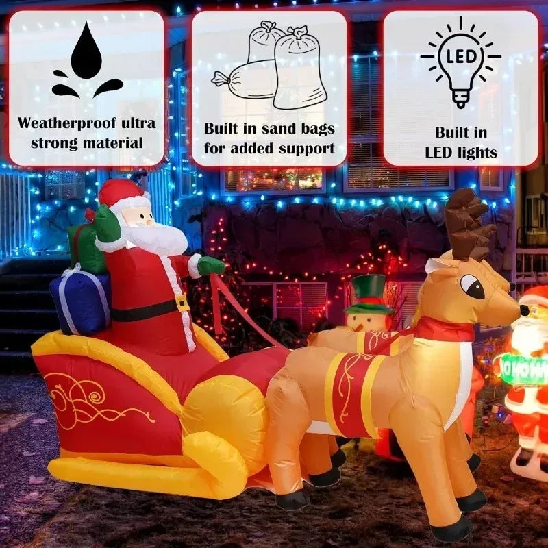 Christmas Inflatable Santa Sleigh with Reindeer & LED Lights