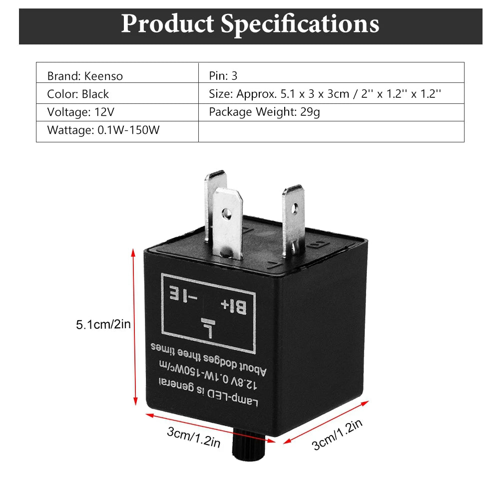 Flasher Blinker Relay Fix 12V 3 Pin Adjustable LED Light Turn Signal