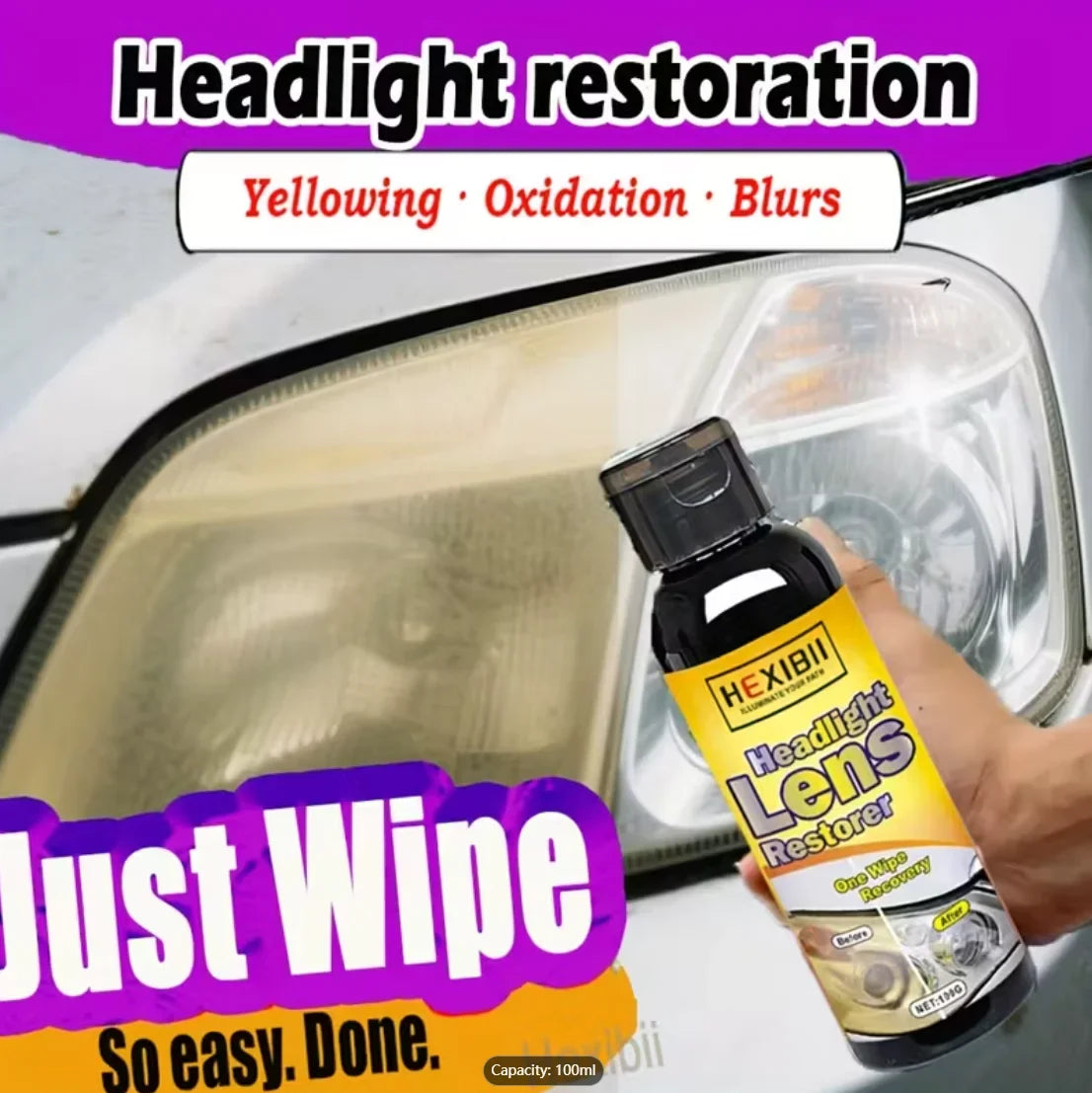 Car Headlight Restoration Fluid – Crystal Coating, Removes Haze