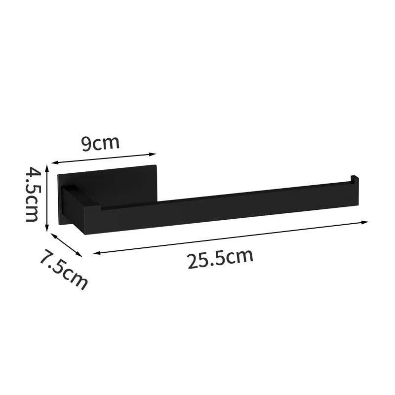 Black No-Drill Bathroom Hardware Set – Towel Bar & Robe Hook