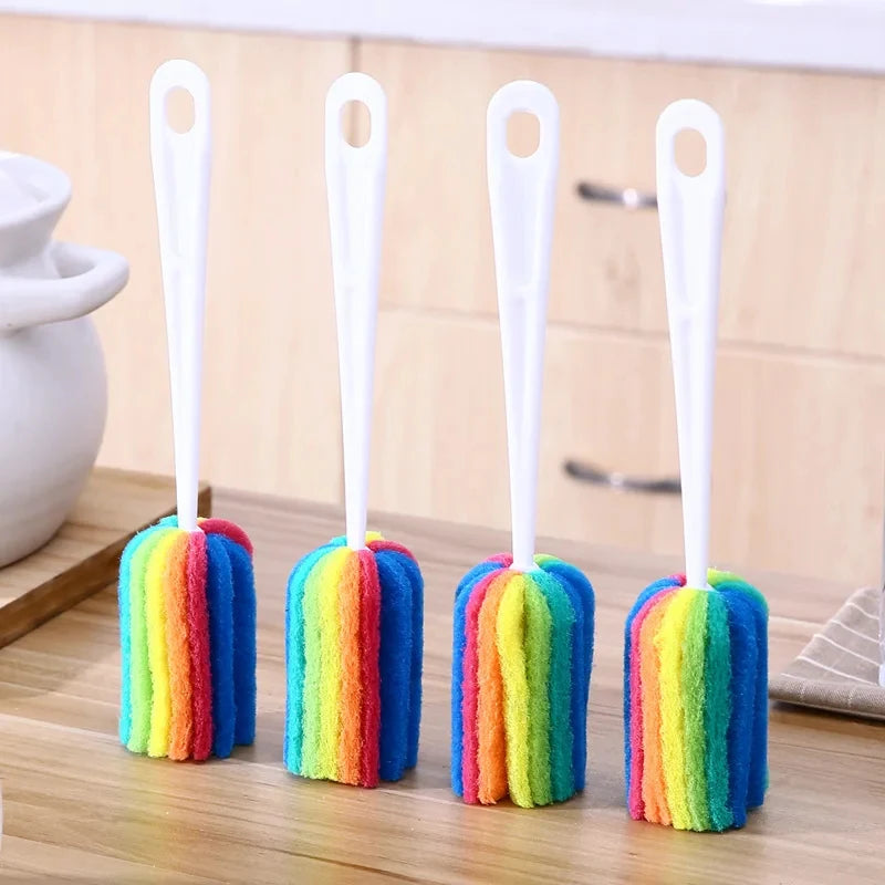 3Pcs Rainbow Sponge Brush Water Bottle Cup Mug Glass Washing Sponge Cleaning Brush Scrubber with Handle Cleaning Utensils Peaceful Pleasures Health and Wellness
