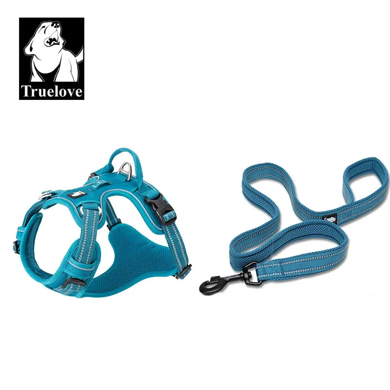 Truelove Pet Harness+Pet Leash Set Rope 110cm/200cm All-in-one Reflective Dog Harness No Pull Adjustable Buckles Dropshipping Peaceful Pleasures Health and Wellness Blue XL-LeashLength110CM China Mainland
