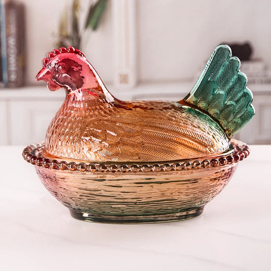 Creative Chicken Shaped Thickening Smooth Color Glass Storage Jar Multipurpose Household Candy And Snack Dim sum Cans With Lid Peaceful Pleasures Health and Wellness