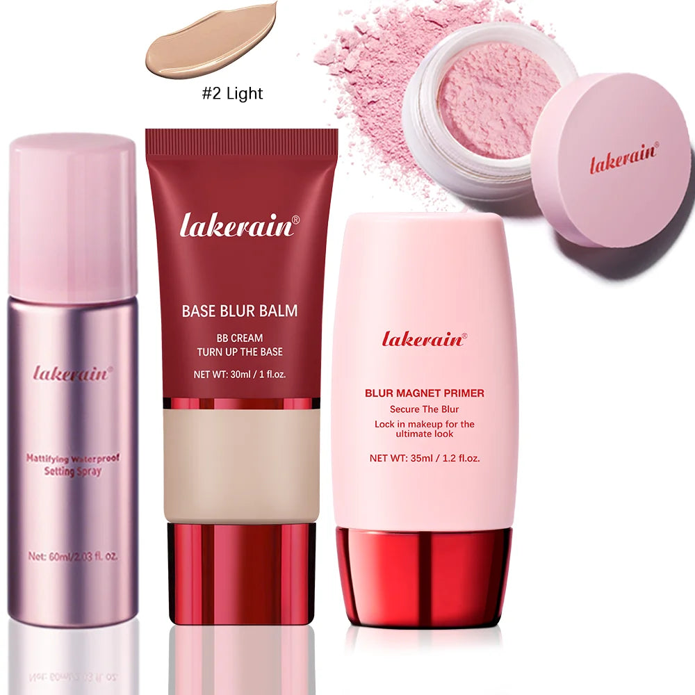 Ultimate Blurring Setting Powder Travel Size Set Waterproof Setting Spray Blur Magnet Primer BASE BLUR BALM Oil Control Kit Peaceful Pleasures Health and Wellness 2 light set1