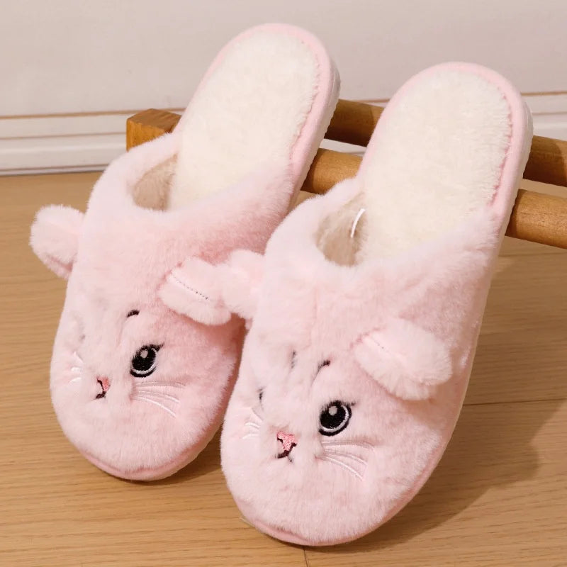 Baotou Cat Cotton Slippers Couple Style Cute Cartoon Home Winter Thickened Warm Cute Cat Soft Soles Anti-slip Slippers Creative Peaceful Pleasures Health and Wellness Pink 36-37
