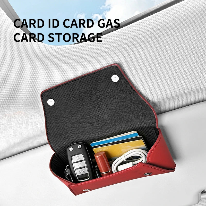 Car Sun Visor Magnetic Glasses Case | Faux Leather Organizer