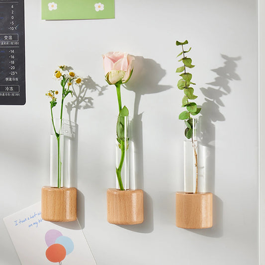 Mini Test Tube Glass Vase Wooden Magnetic DIY Hydroponic Plant Flower Arrangement Ornament Container Hanging Bonsai Decorating Peaceful Pleasures Health and Wellness