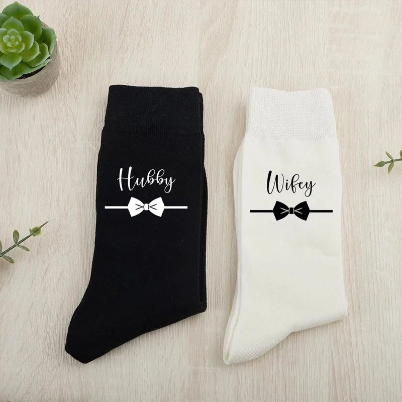 Hubby & Wifey Matching Socks Set | Newlywed Couple Gift Novelty Couple Socks Peaceful Pleasures Health and Wellness