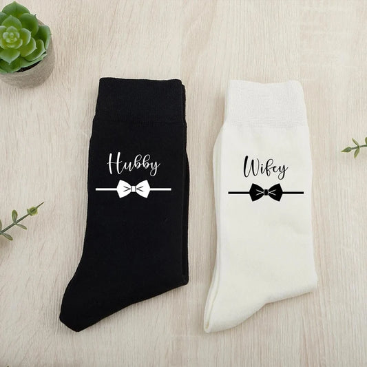 Hubby & Wifey Matching Socks Set | Newlywed Couple Gift Novelty Couple Socks Peaceful Pleasures Health and Wellness