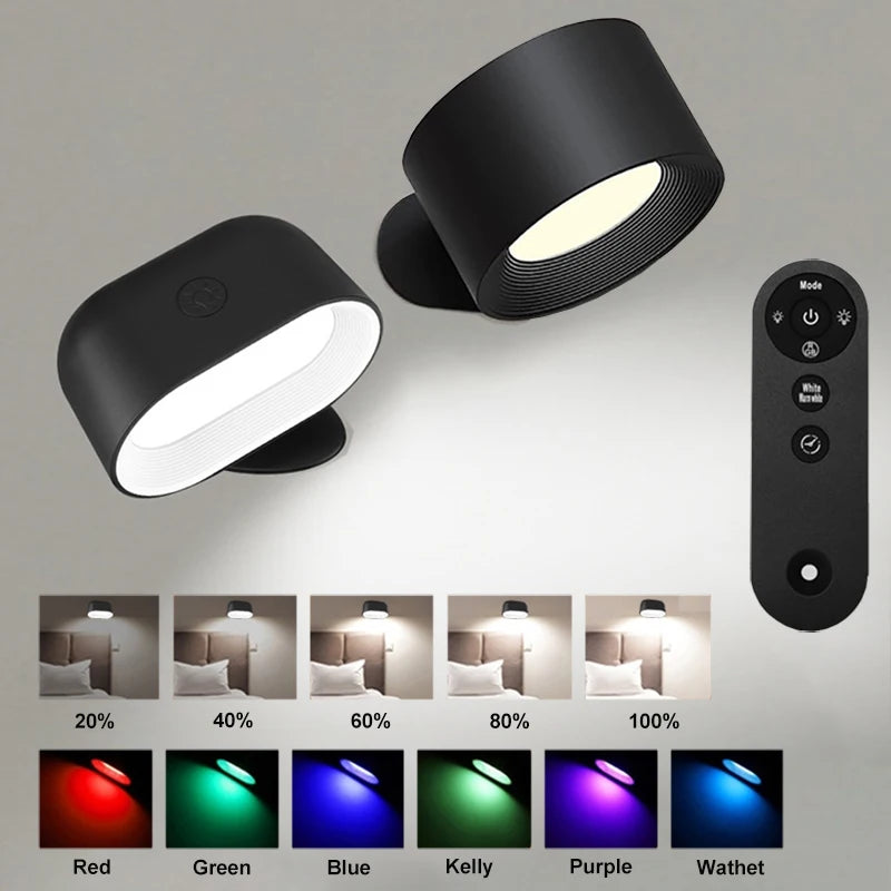 Magnetic LED Wall Light Rechargeable Reading Lights 360° Rotation Touch Remote Control Cabinet Spotlight Round Shape Night Lamp Peaceful Pleasures Health and Wellness