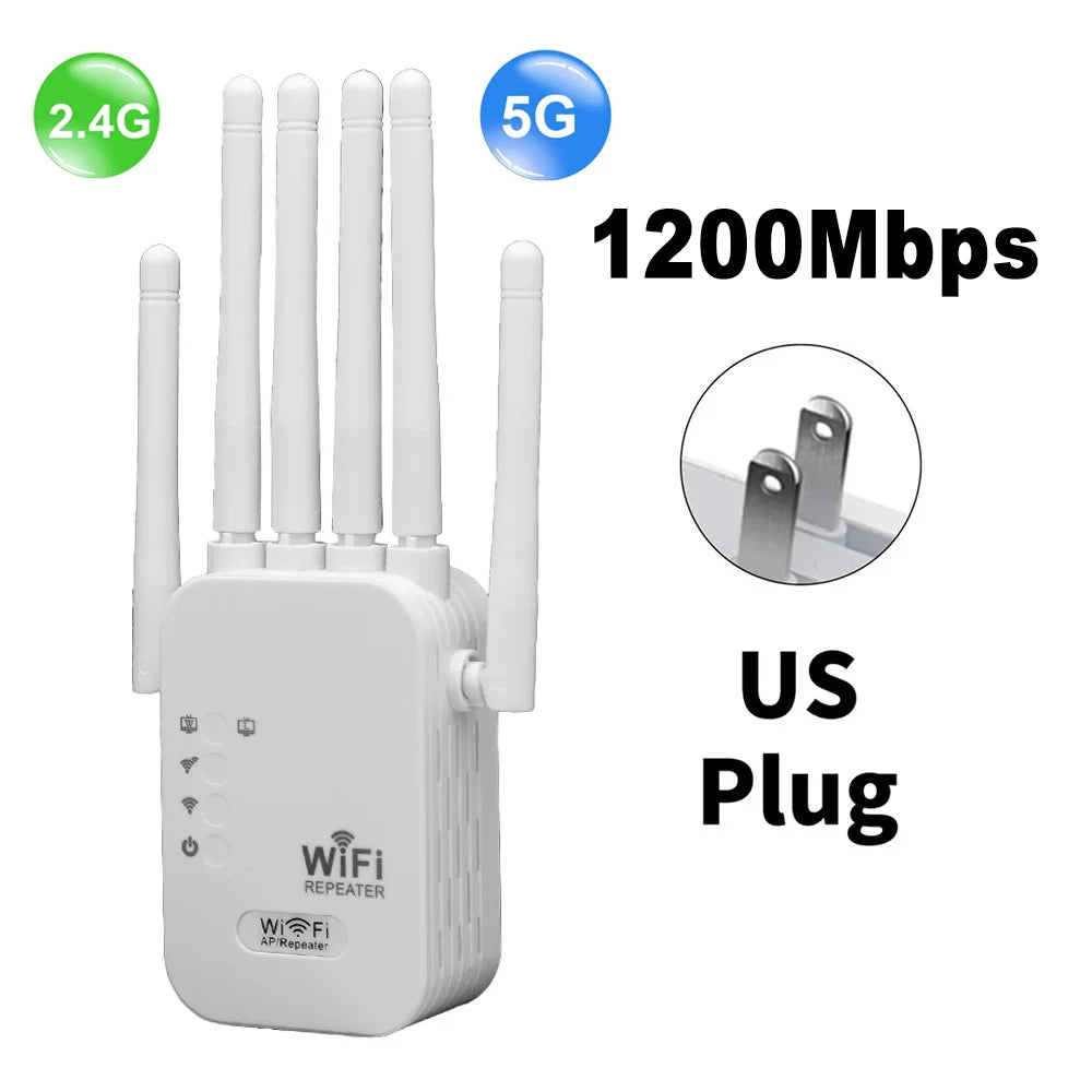 1200Mbps Dual Band 2.4G/5G WiFi Repeater Extender Wireless Signal Booster Amplifier for Home Network Coverage Peaceful Pleasures Health and Wellness 1200Mbps US Plug