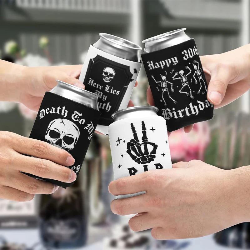Gothic 30th Birthday Skull Can Coolers – Death to My 20s (4pk)