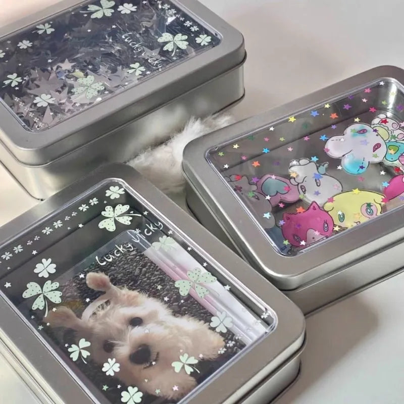 Colorful Star Earring Storage Tin Box Four Leaf Clover Design Simple Desktop Organizer Small Card Badge Storage Box Peaceful Pleasures Health and Wellness