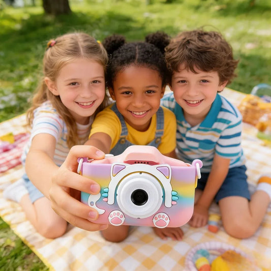 Cute Cartoon Kids Digital Camera HD Dual Lens 128G Portable Mini Children Camera Photo Video Recorder Toy for Boys Girls Gift Peaceful Pleasures Health and Wellness