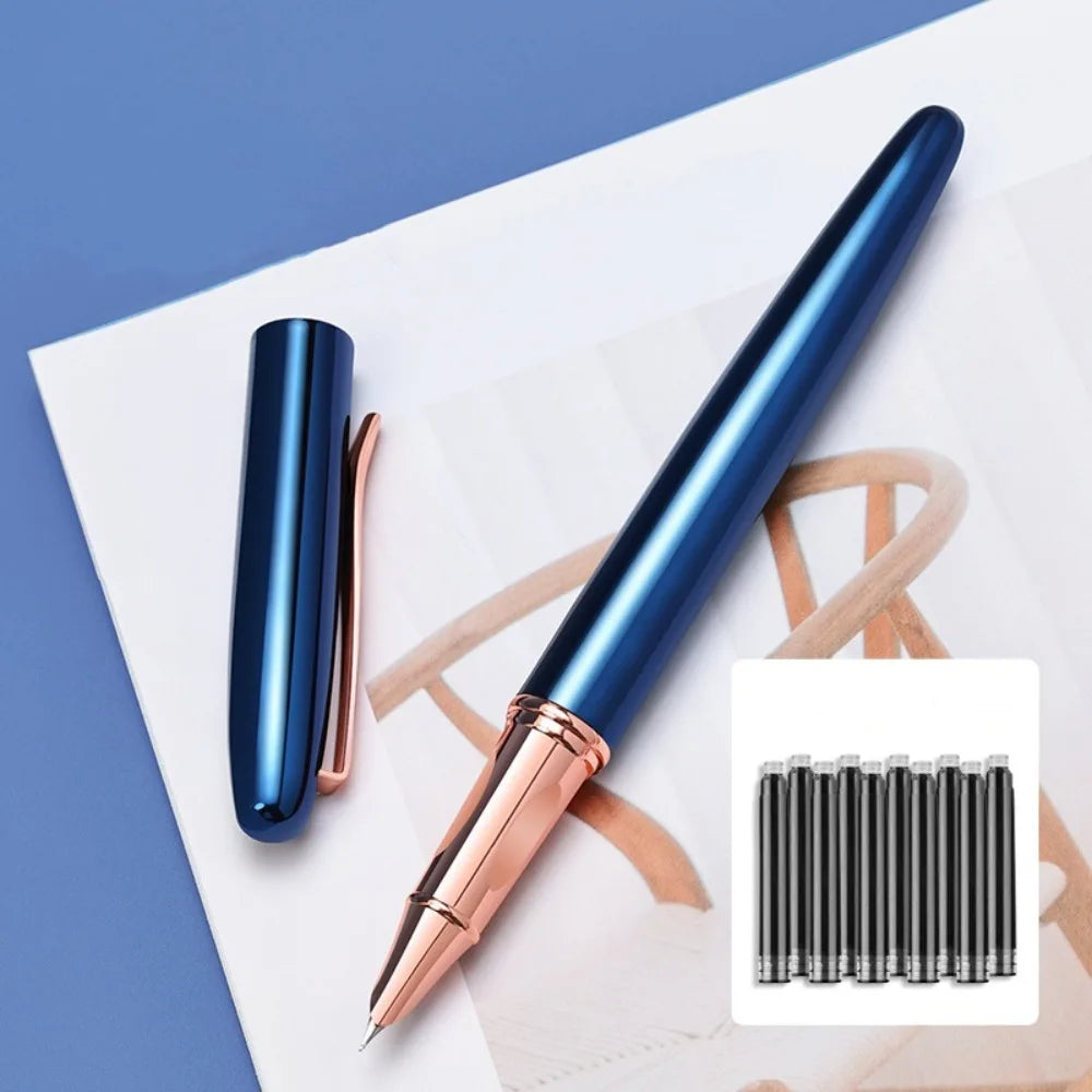 Business Fine Nib Metal Fountain Pen Calligraphy Handwriting Gift Ink Pens Smooth Writing 0.35mm Signature Pen Back To School Peaceful Pleasures Health and Wellness Blue bags