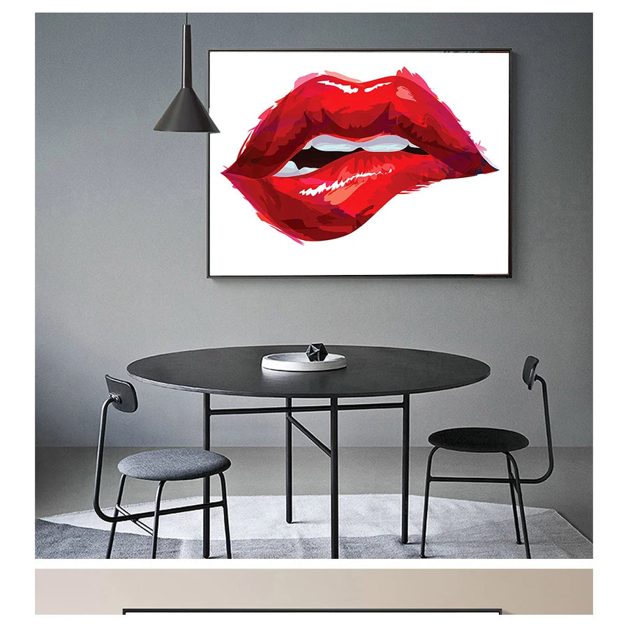 Sexy Red Lips Canvas Wall Art | Unframed Nordic Poster