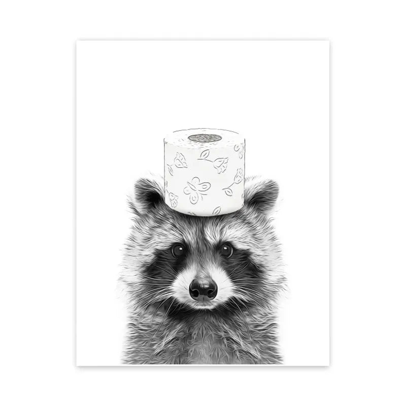 1pc frameless Canvas painting Cat Giraffe Dog Elephant Toilet Paper Bathtub Funny Bathroom Poster Print Canvas Painting Wall Peaceful Pleasures Health and Wellness O 20x30cm Unframed