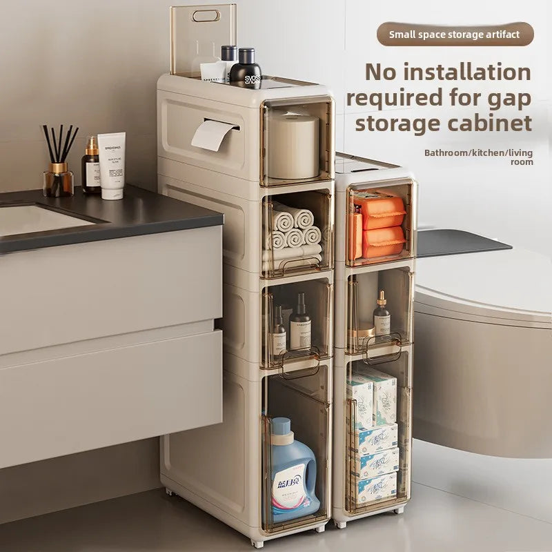 Narrow Gap Storage Cabinet with Sliding Drawers Waterproof Organizer for Bathroom & Kitchen, Multi-Layer Shelf for Tight Spaces Peaceful Pleasures Health and Wellness